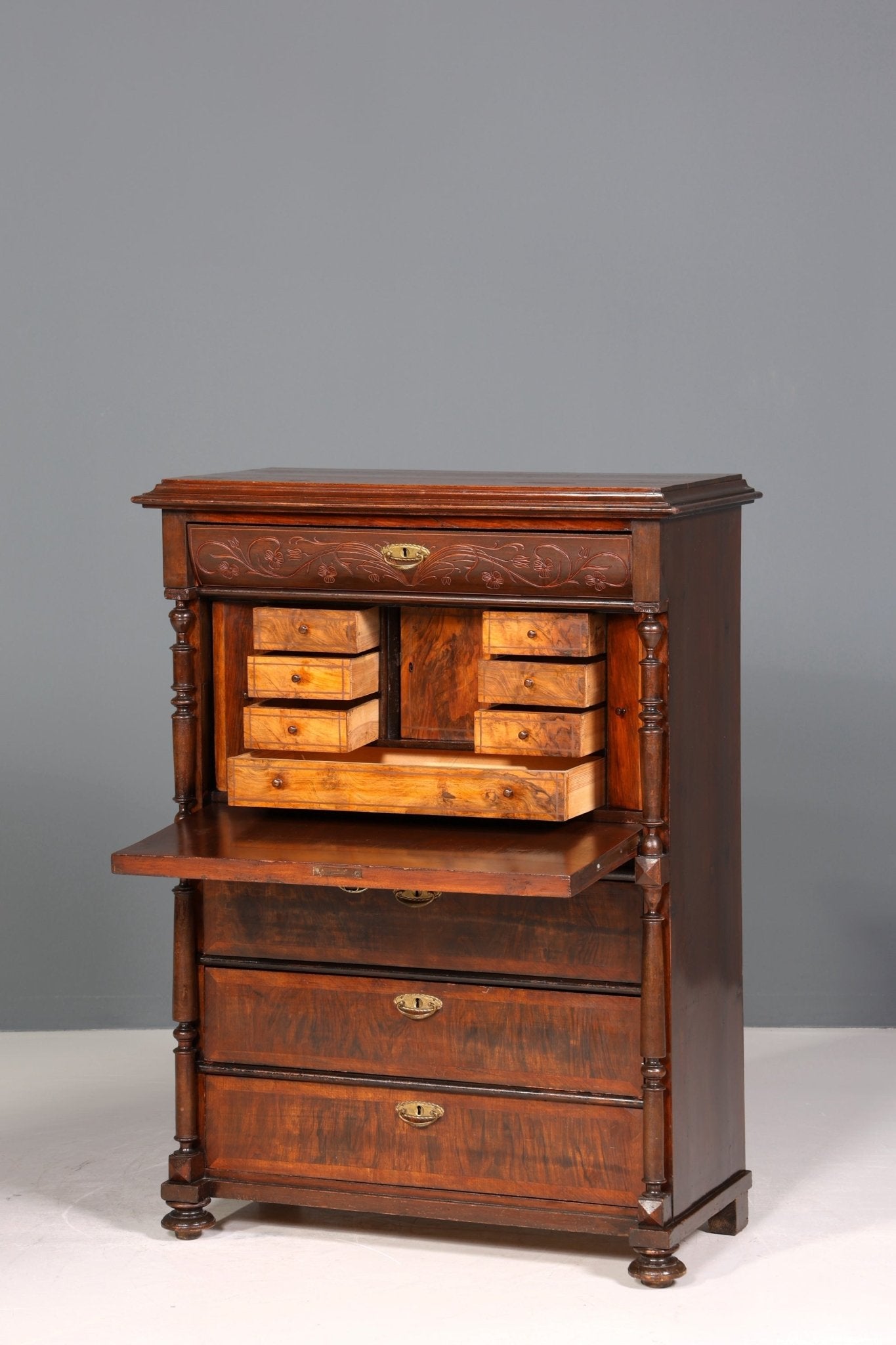 Wunderschöner Gründerzeit Sekretär Vertiko Nussbaum Highboard Louis Philippe Kommode Sekretär Schrank um 1880