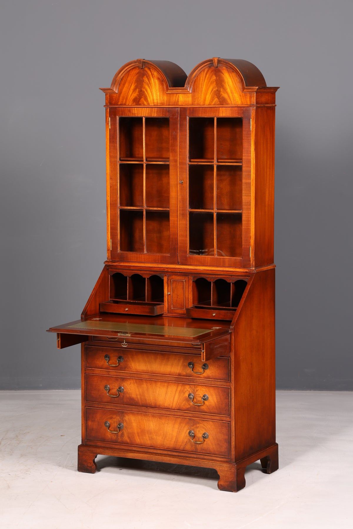 Prachtige Engelse secretaire met opzetkast, secretaire, boekenkast, vitrine, mahonie, antiek, kantoorschrijftafel, VK