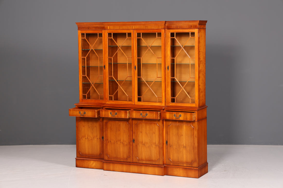 Prachtige Engelse vitrinekast boekenkast buffetkast Engels taxus glasvitrine bibliotheek