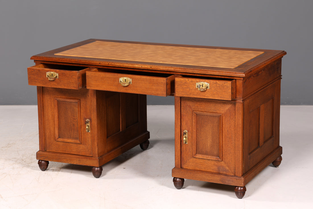 Droomachtig Jugendstil-eiken bureau Gründerzeit-kantoortafel massief houten bureau kantoor tafel antiek vintage