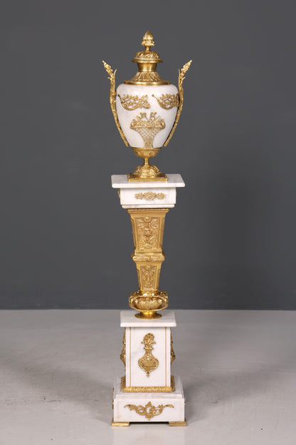 Wunderschöne Barock Stil Säule mit Vase Louis XV Marmor Blumensäule weißer Naturstein Sockel Ablage