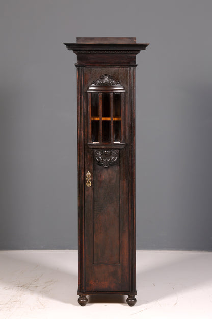 Prachtige jugendstilvitrine van eikenhout, antieke boekenkast, servieskast, glazen vitrinekast, antieke kast, 2 van 2