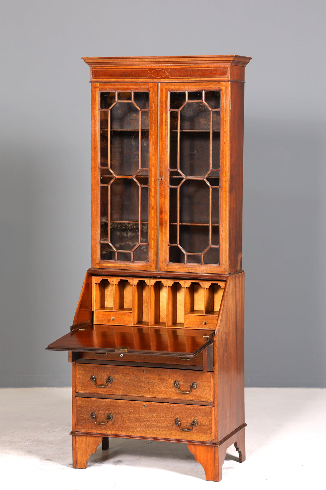 Stilvoller Englischer Sekretär Büro Aufsatzsekretär Antik 60S Vitrinen Schrank UK