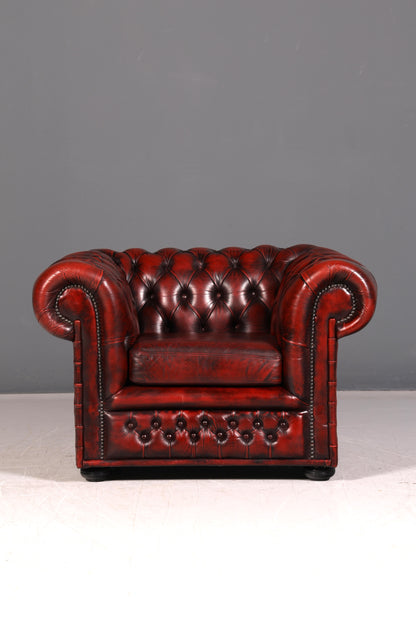 Stilvoller Original Chesterfield Sessel Oxblood Echtleder Englischer Armlehnsessel Herrensessel Antik Ledersessel