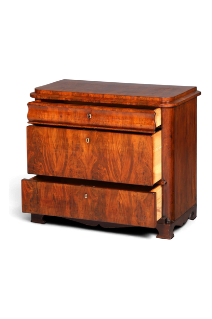 Hauptstadt Möblerei Louis Philippe Kommode aus Nussbaum mit drei Schubladen, antik um 1890, französische Handwerkskunst