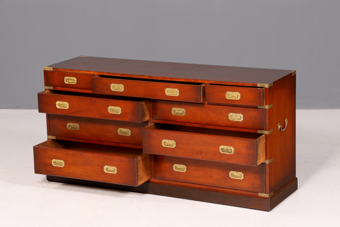Prachtig maritiem dressoir, Engelse Military Chest, scheepscommode, antieke koloniale vintagekast