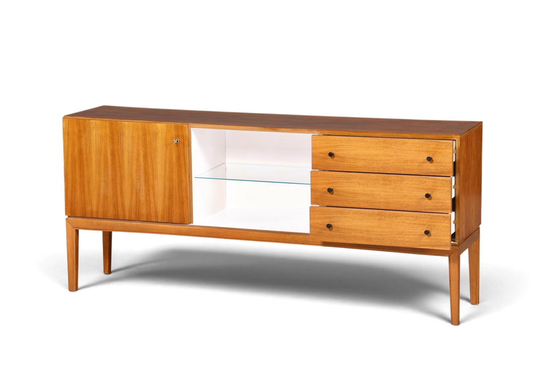 F969 Finish cm Schlichtes Mid Century Sideboard Vintage TV Kommode 60s Schrank Longboard Retro Lowboard