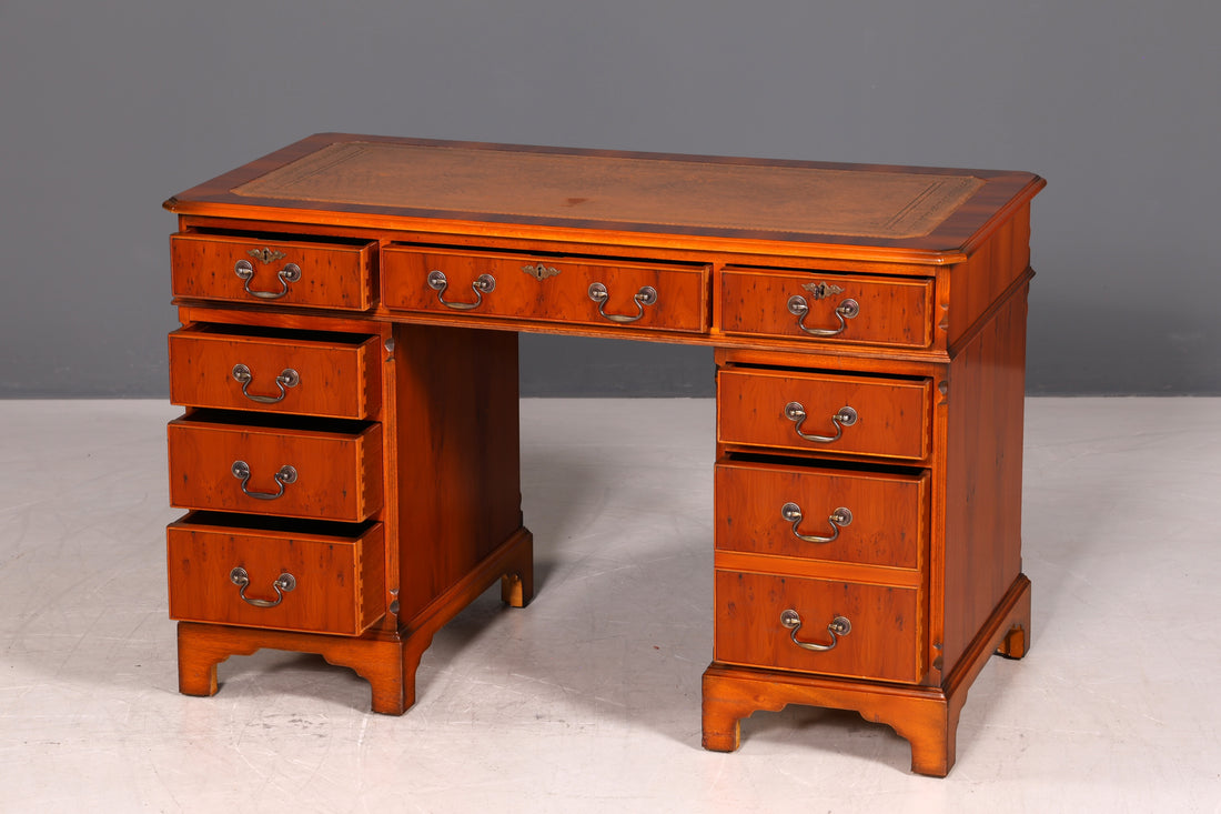 G616 Finish cm Wunderschöner Englischer Schreibtisch Englisch Eibe Desk Leder Auflage Antik Stil Bürotisch Office Desk (Kopie)