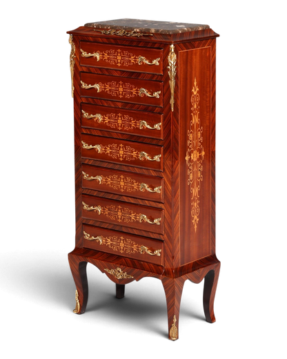 Wunderschönes Barock Stil Louis XV Highboard Marmor Vertiko Intarsien Kommode
