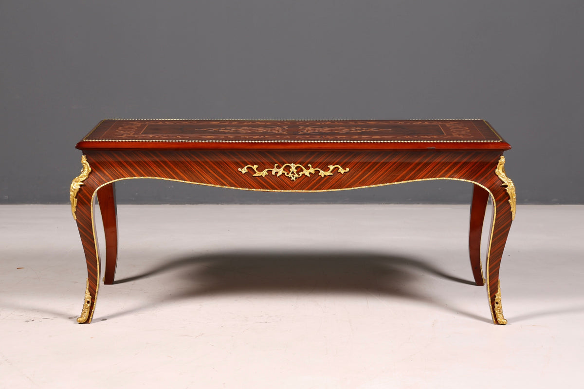 Prachtige barokke salontafel met inlegwerk, antiek messing, voor de woonkamer