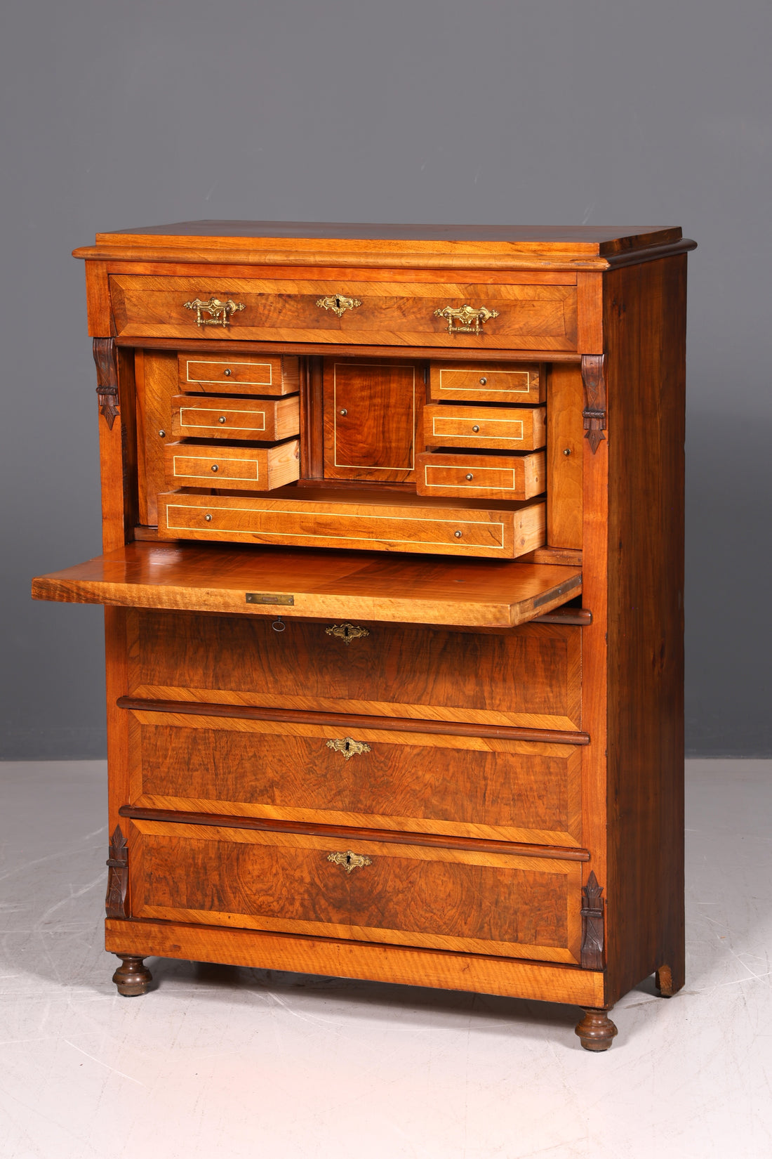 Prachtige Gründerzeit secretaire ladekast Jugendstil ladekast antiek vertiko massief hout rond 1890