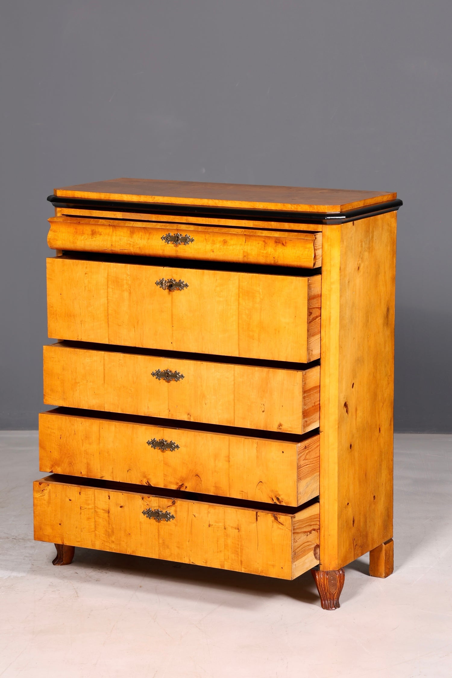 Beautiful antique Biedermeier chest of drawers, vertiko, birch, circa 1850, solid wood