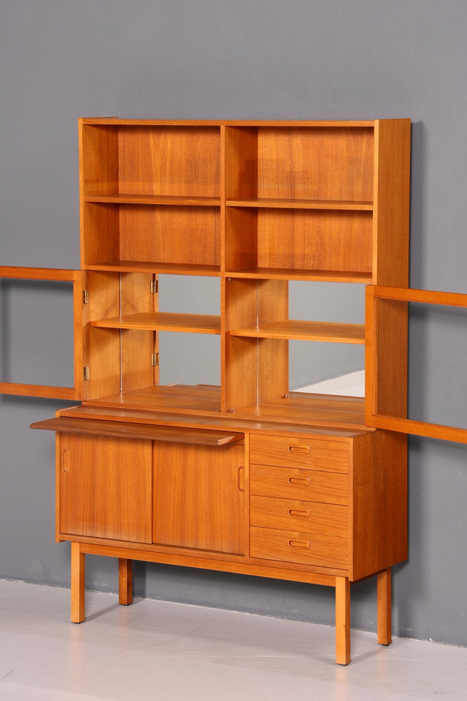 Edles Mid Century Regal Danish Design Sideboard Bücherregal Teak Holz Vitrine Sekretär Schrank Highboard Vintage 60er