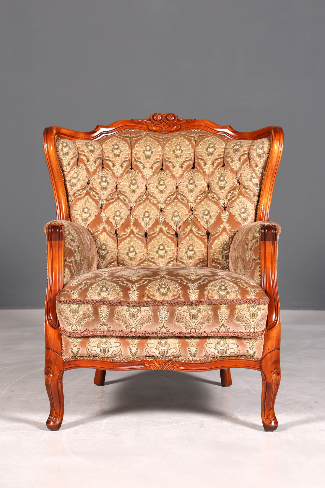 F901 Finish cm Edler Chippendale Armlehnsessel Barock Stil Sessel Armchair Samt Stoff Sessel