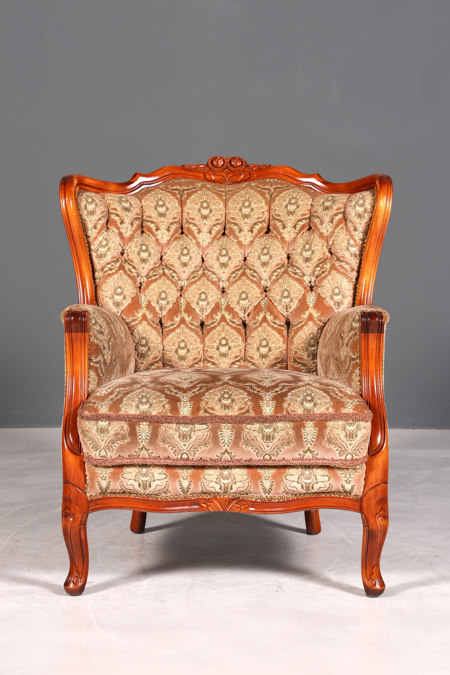 F901 Finish cm Edler Chippendale Armlehnsessel Barock Stil Sessel Armchair Samt Stoff Sessel