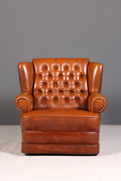 Stilvoller Original Chesterfield Sessel Englischer Armlehnsessel Cognac Echt Leder Herrensessel 1 von 2