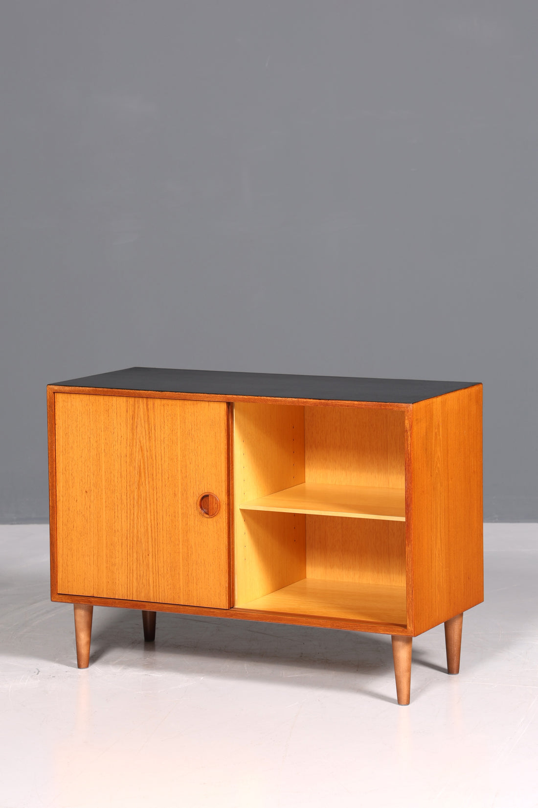 Dreamy mid-century teak wood cabinet with sliding doors, chest of drawers, sideboard, hallway cabinet