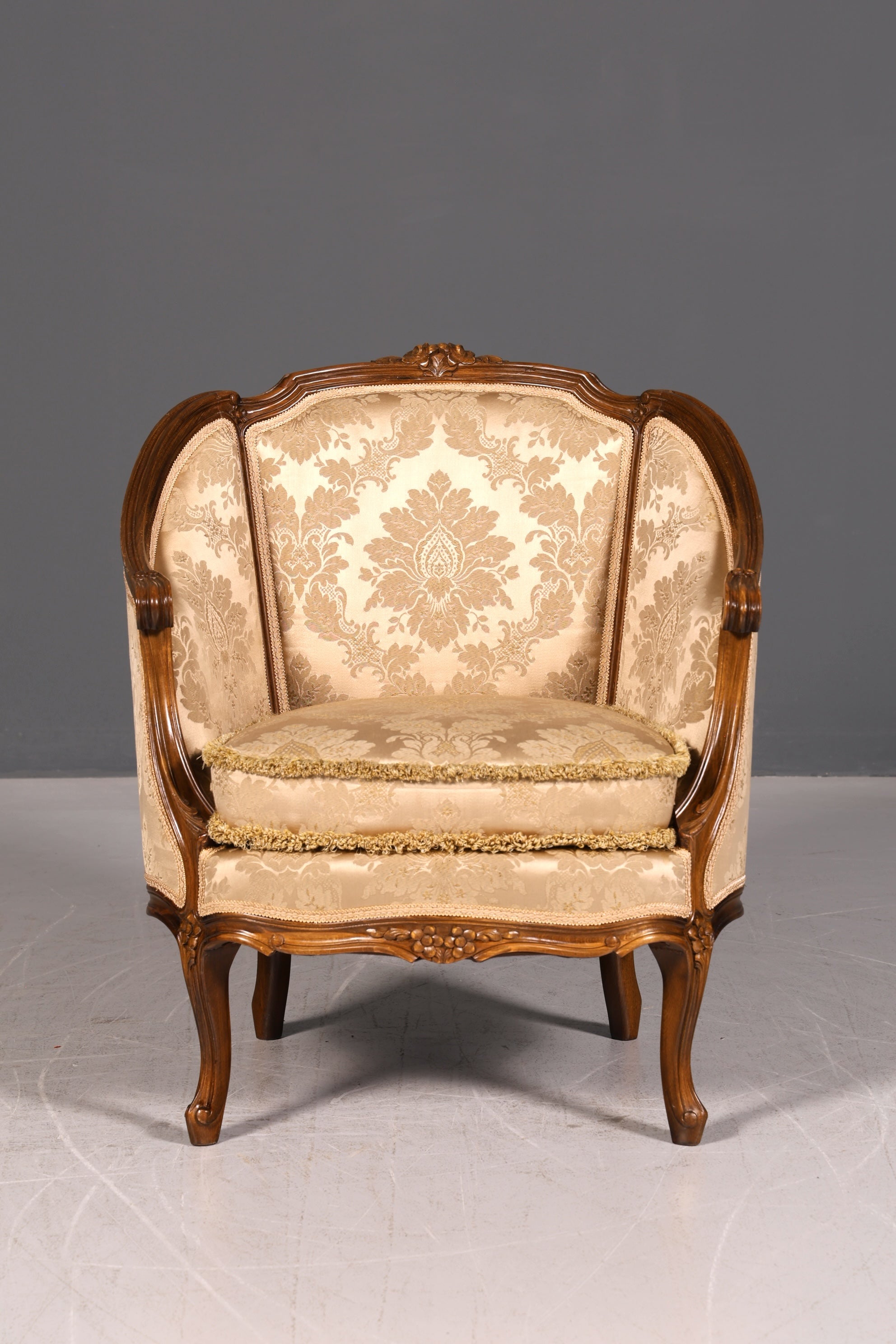 Edler Chippendale Armlehnsessel Barock Stil Samt Stoff Sessel Armchair Rococo Antik Polstersessel