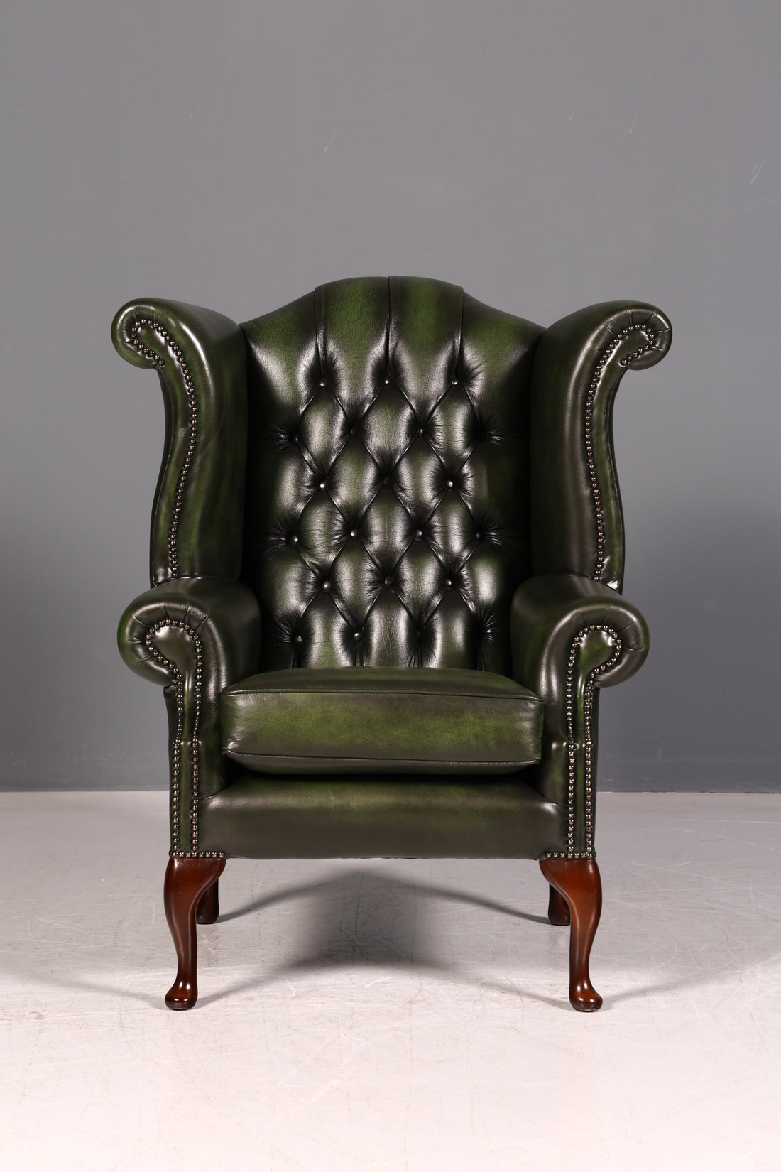 Prachtige originele Chesterfield oorfauteuil groen echt leer Kingsgate Engels oorfauteuil herenfauteuil UK
