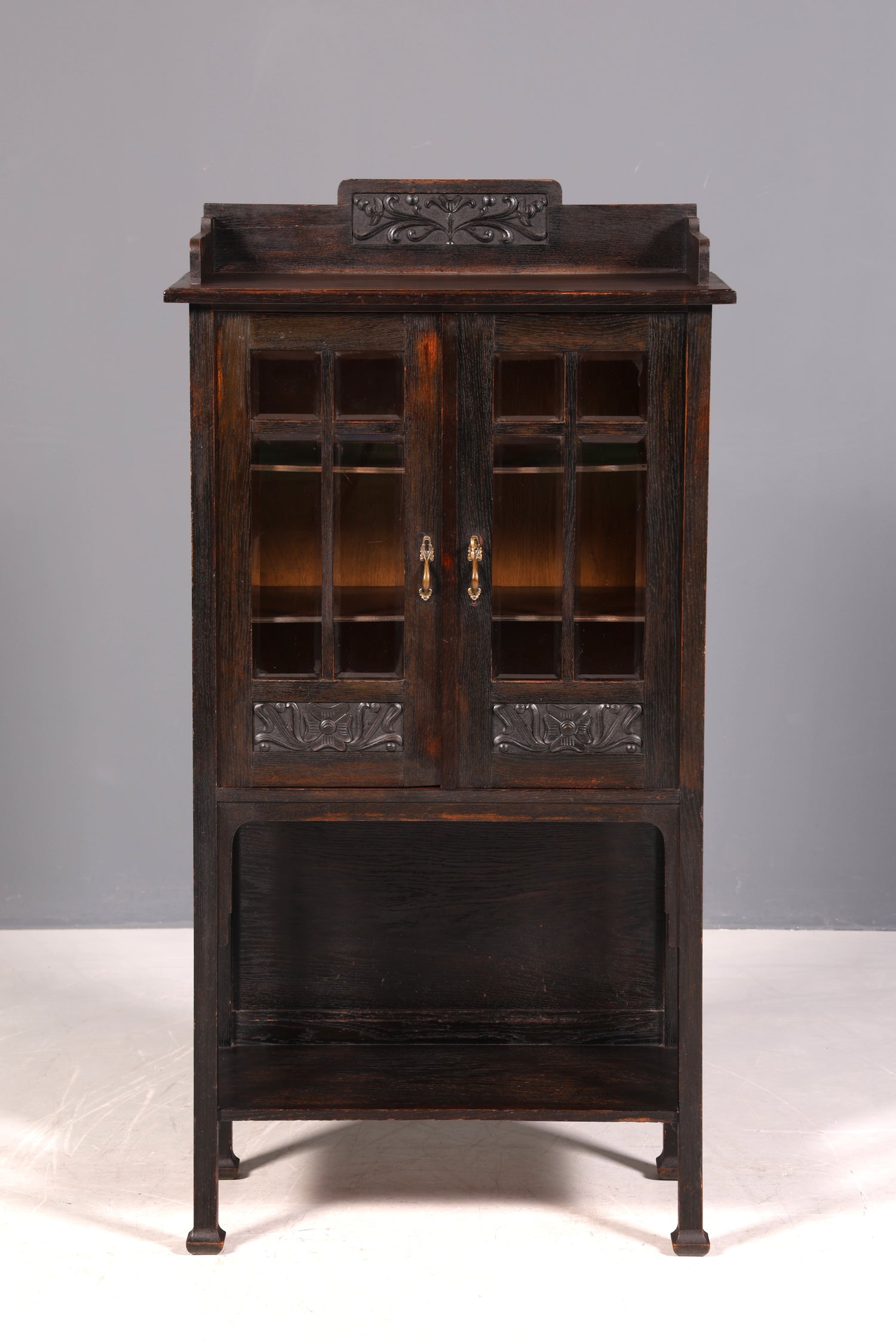 G217 Finish cm Traumhafte Jugendstil Vitrine Antike Holz Bücherschrank Eiche Antik Schrank Geschirrschrank (Kopie)