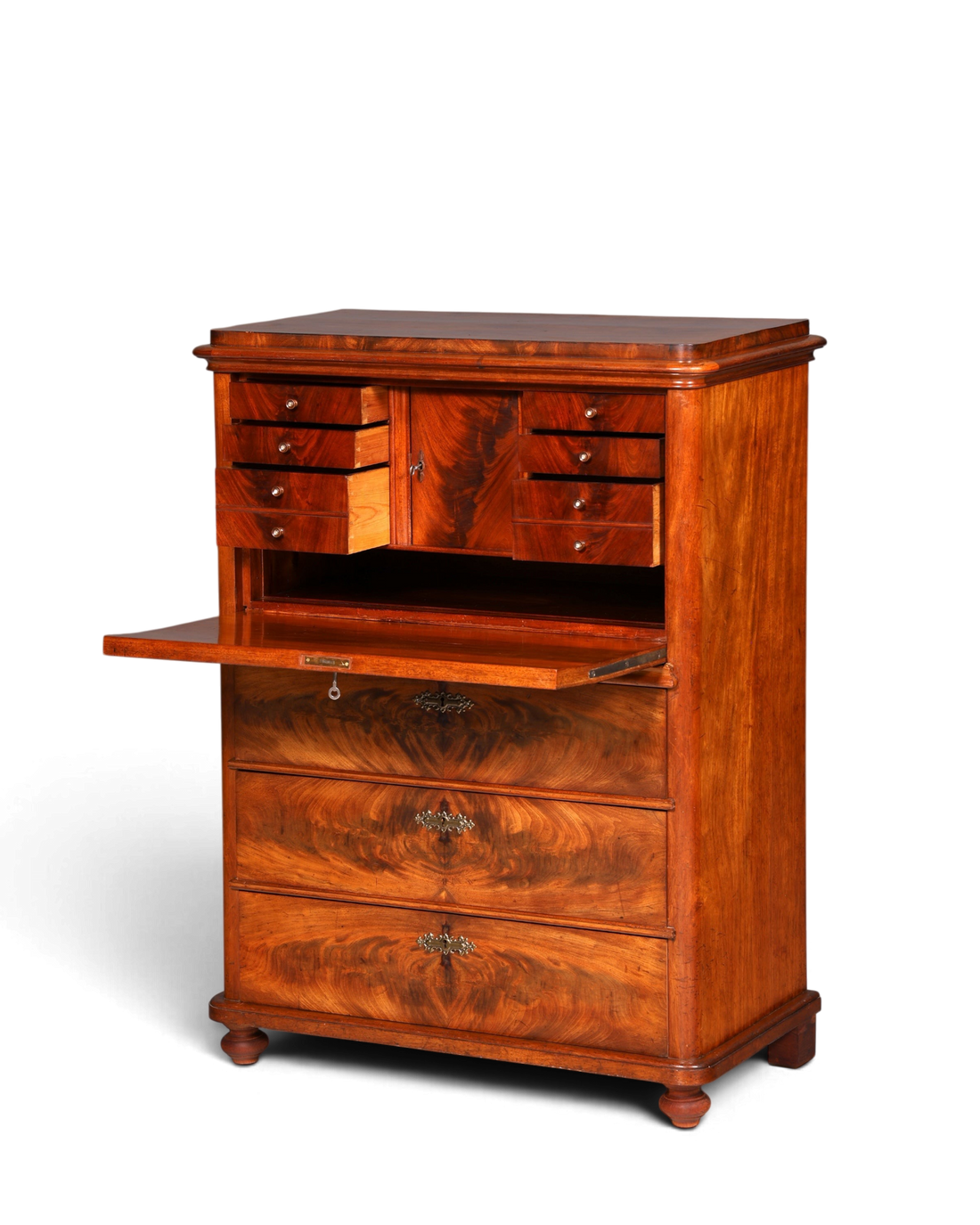 Hauptstadt Möblerei antiker Louis Philippe Sekretär aus Holz mit ausklappbarer Schreibfläche und Schubladen um 1880