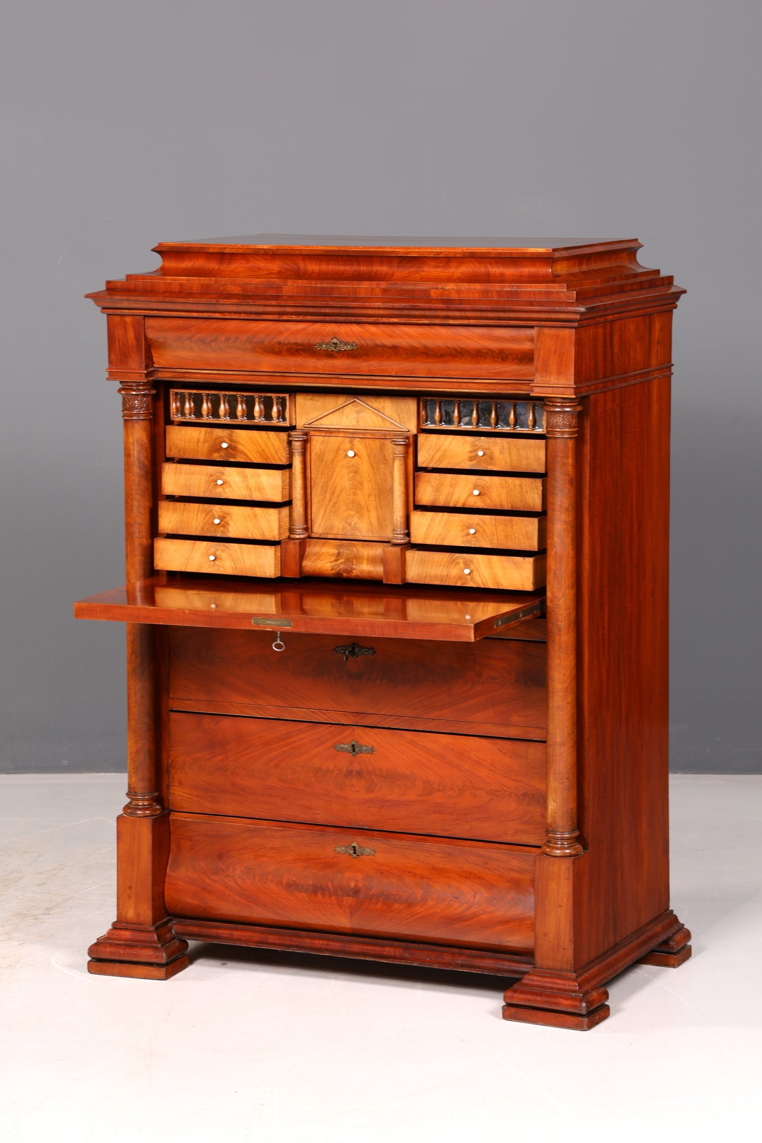 Beeindruckender Biedermeier Sekretär Louis Philippe Vertiko Antik Kommode Schreibkommode Office Desk
