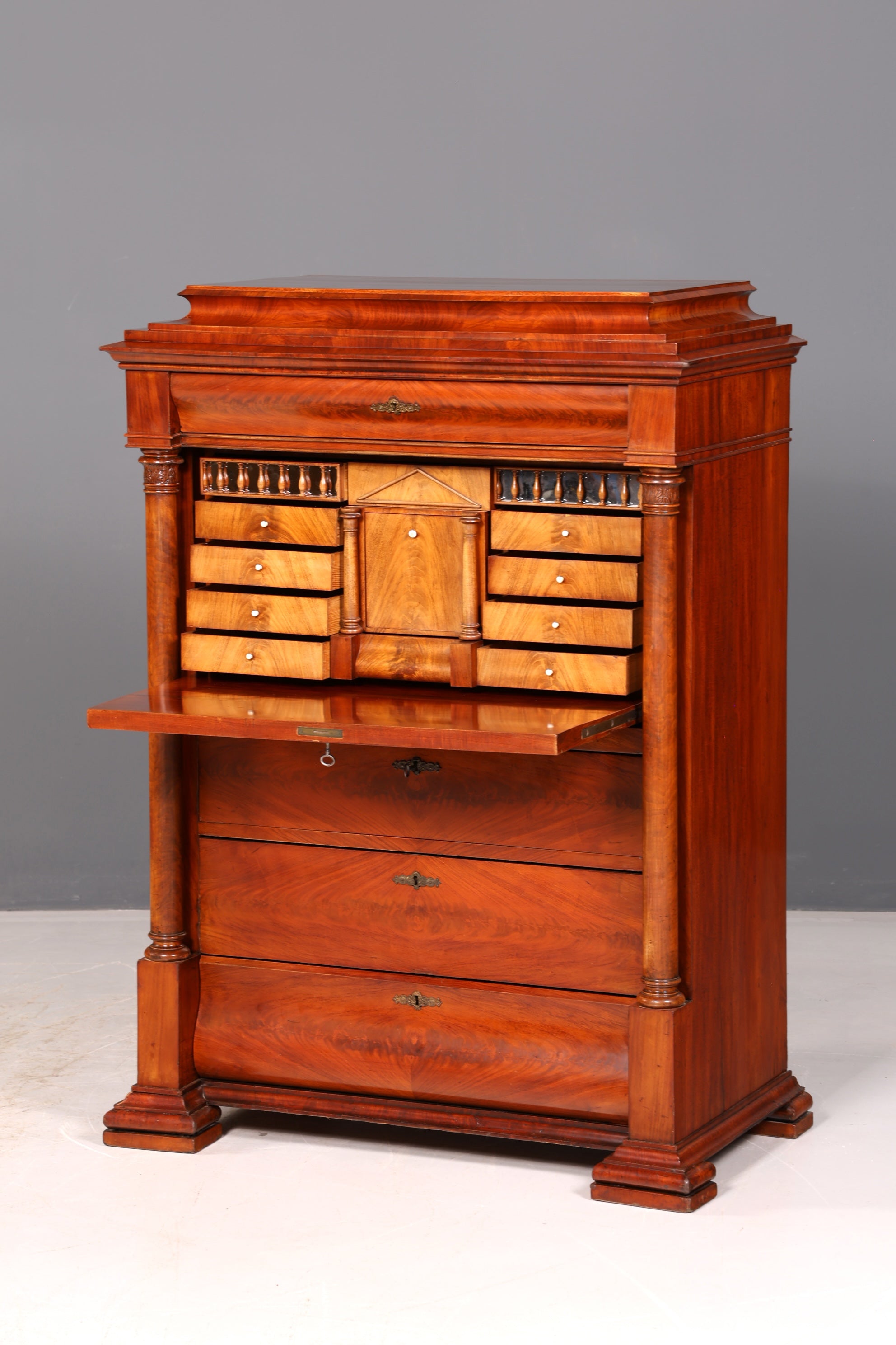 Beeindruckender Biedermeier Sekretär Louis Philippe Vertiko Antik Kommode Schreibkommode Office Desk