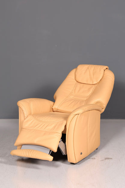 Prachtige Himolla-relaxfauteuil van echt leer, beige tv-fauteuil, relaxfauteuil met ligfunctie, vintage
