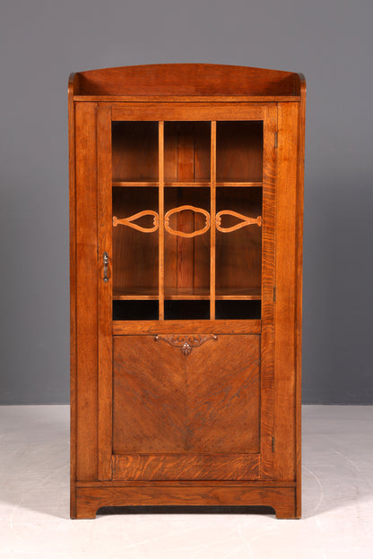 Stilvolle Jugendstil Vitrine Antike Holz Bücherschrank Eiche Antik Schrank Geschirrschrank