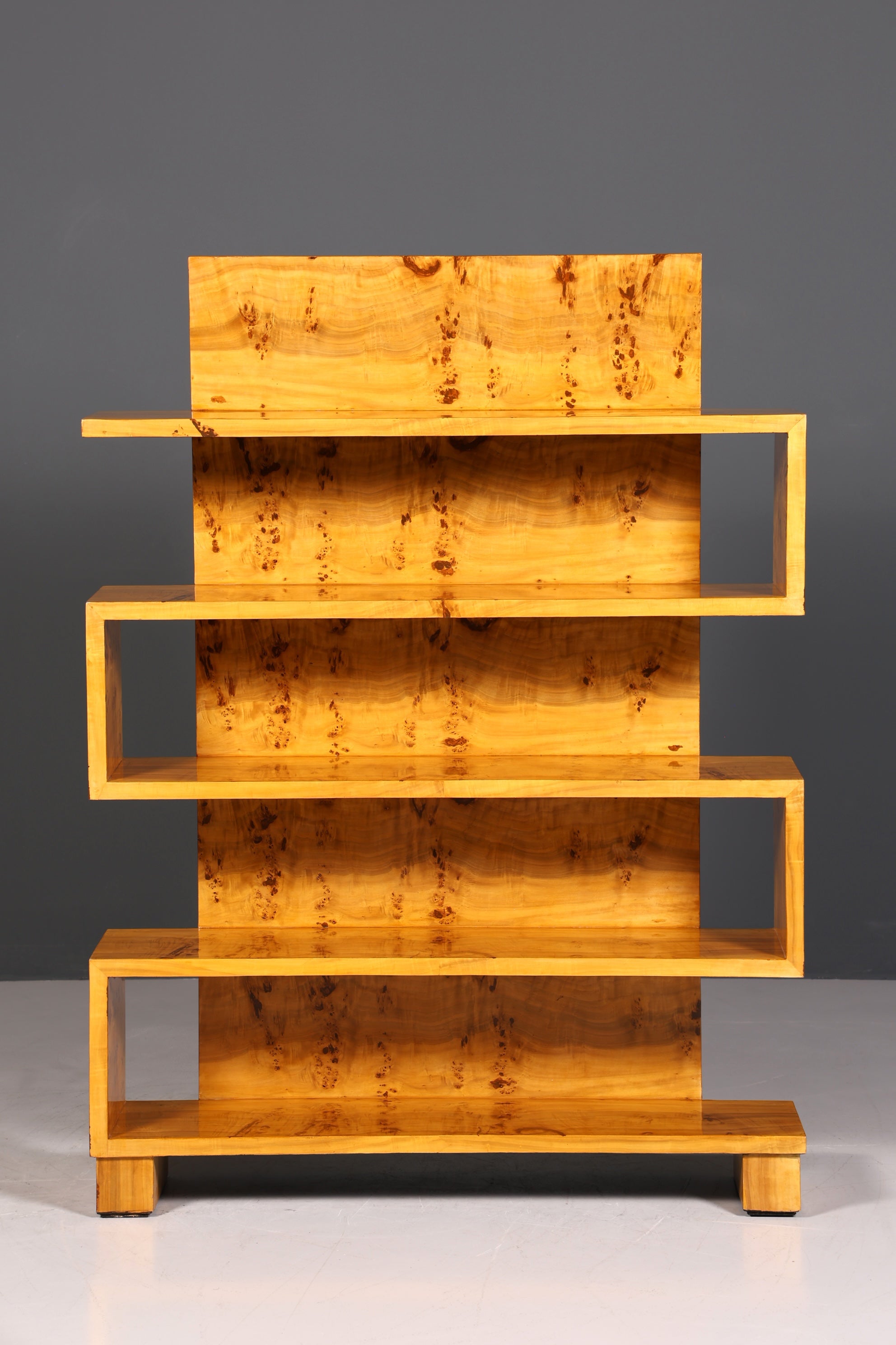 Dreamlike Art Deco style birch bookcase, luxury furniture, cult cabinet shelf.