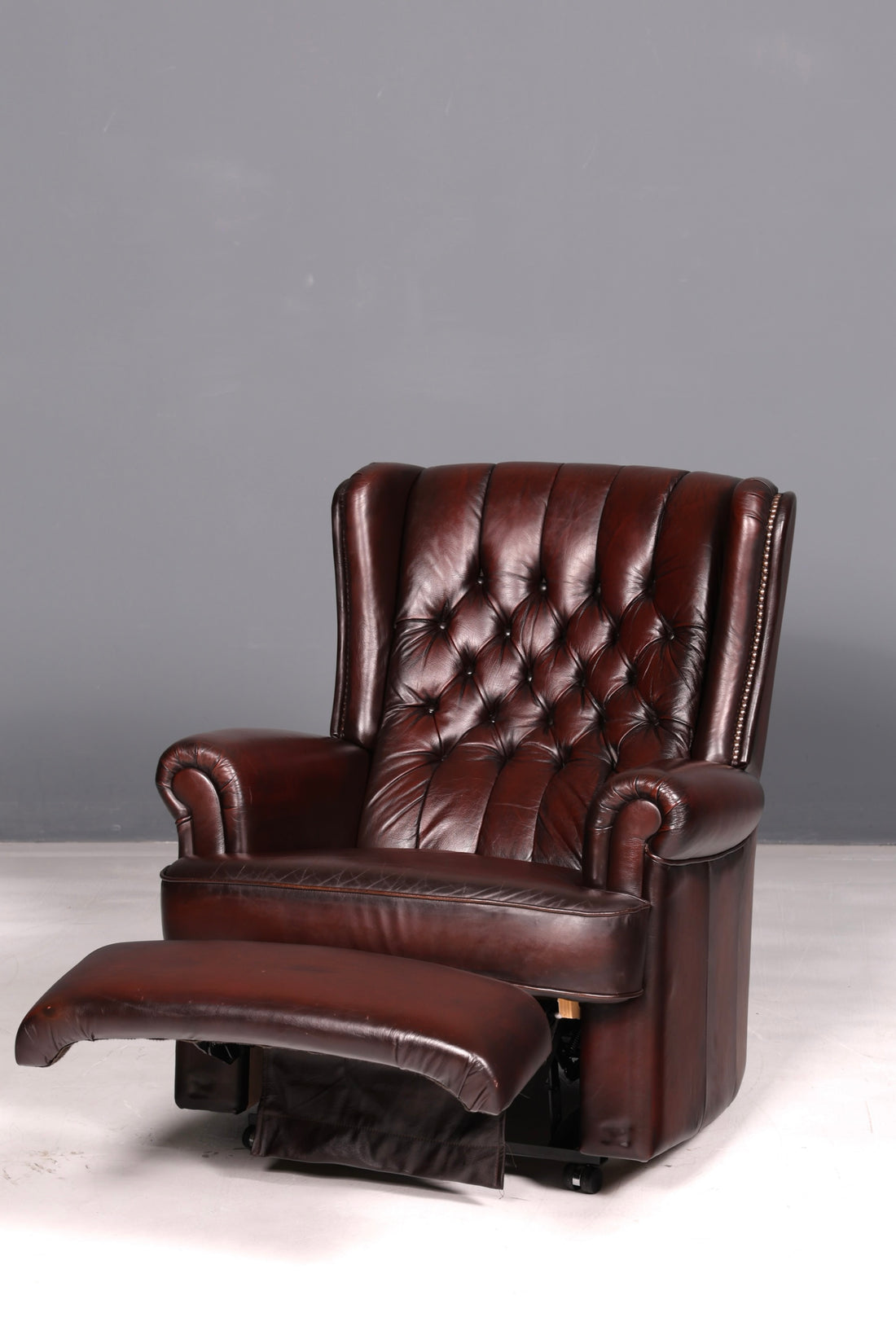 Luxe Chesterfield-oorfauteuil relaxfauteuil echt leer bruin tv-fauteuil rustfauteuil leren fauteuil