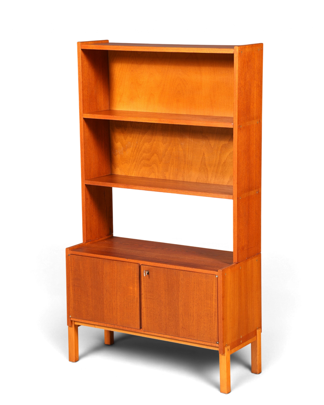 Hauptstadt Möblerei Mid Century Regal aus massivem Holz im Danish Design mit höhenverstellbaren Böden und Schrankfach