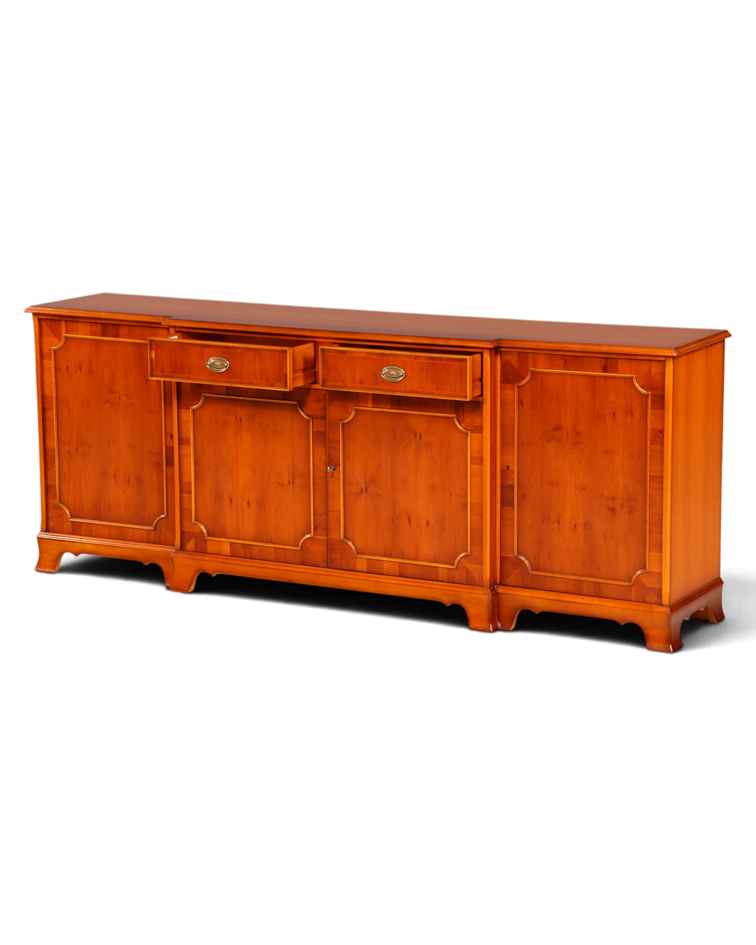 Hauptstadt Möblerei Heldense Sideboard aus englischer Eibe mit Schubladen und Türen im antiken Vintage-Stil