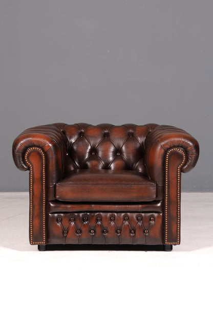 Elegante originele Centurion Chesterfield-fauteuil Engelse armleunfauteuil herenfauteuil leren fauteuil Engeland