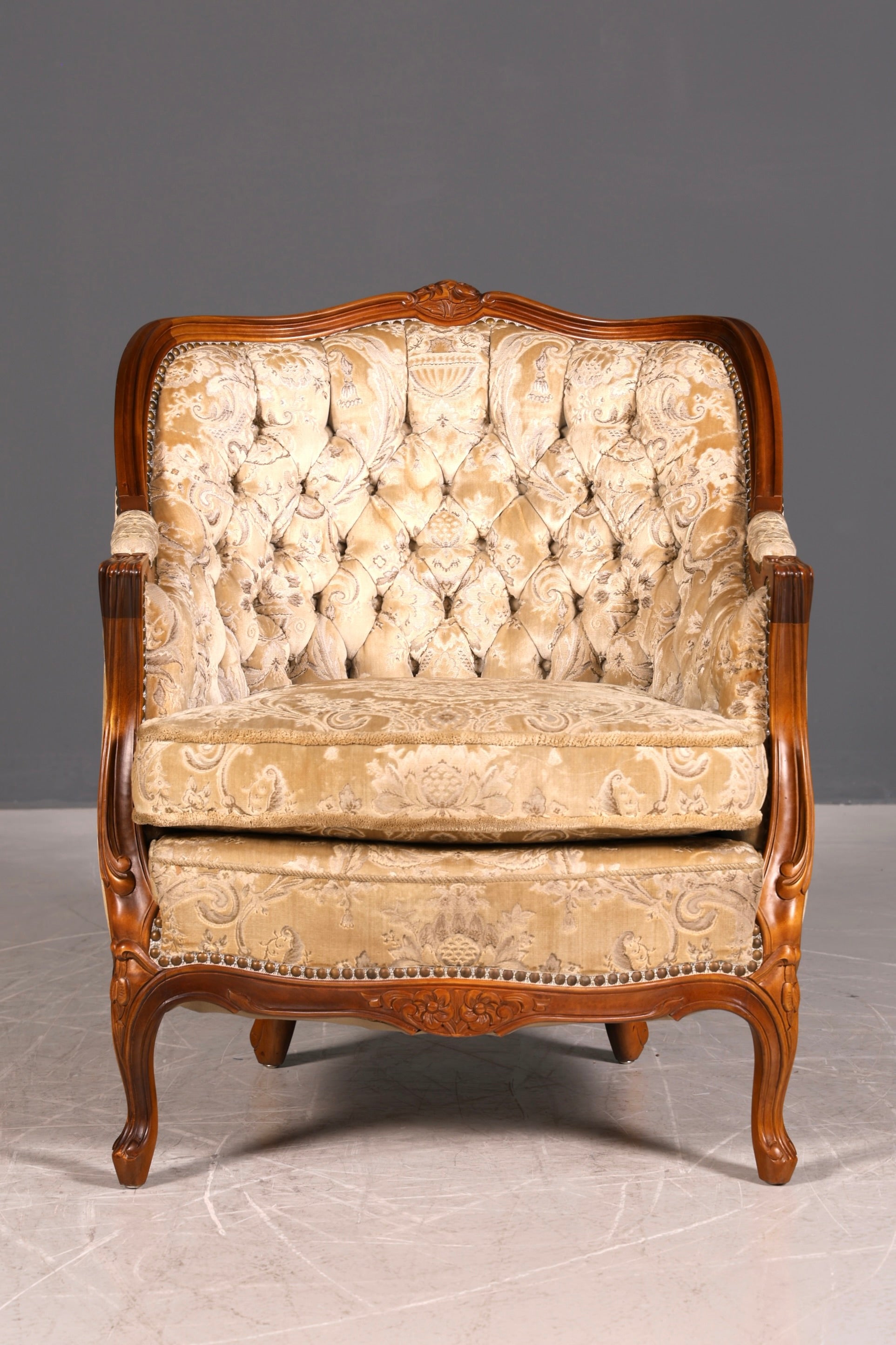 Wunderschöner Chippendale Armlehnsessel Barock Stil Sessel Armchair Samt Stoff Sessel 1 von 2