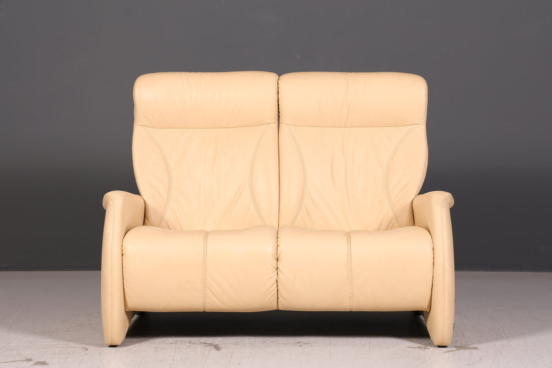 Elegant Himolla Cumuly 2-zits leren bank met voetenbank, echt leer, crèmekleurige relaxbank, vintage
