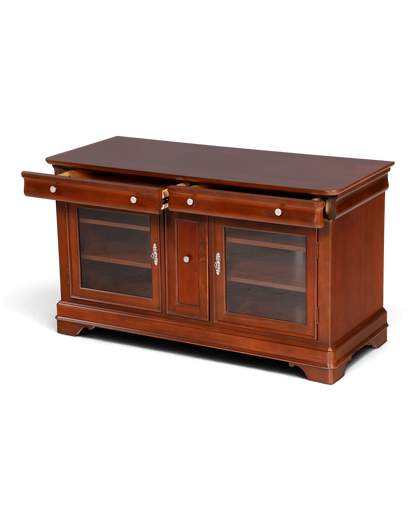 Hauptstadt Möblerei Sideboard in dunklem Holz mit zwei Schubladen und zwei verglasten Schranktüren im klassischen Stil