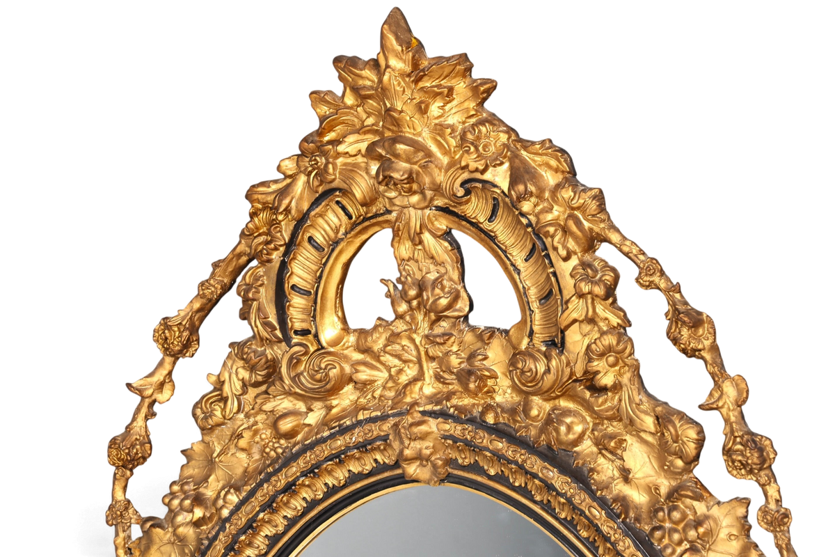 Wunderschöner Original Barock Wandspiegel Antik Stil Spiegel Flurspiegel Ornamenten dekorativer Spiegel um 1860