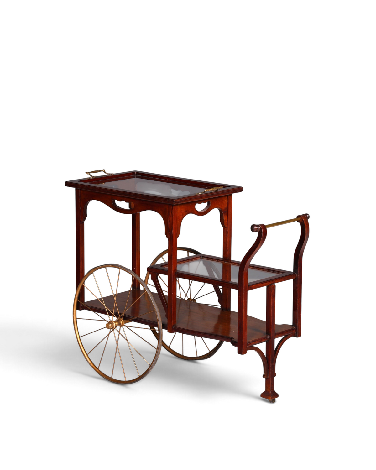 Wunderschöner filigraner Jugendstil Servierwagen Antik Glas Barwagen Teewagen um 1910