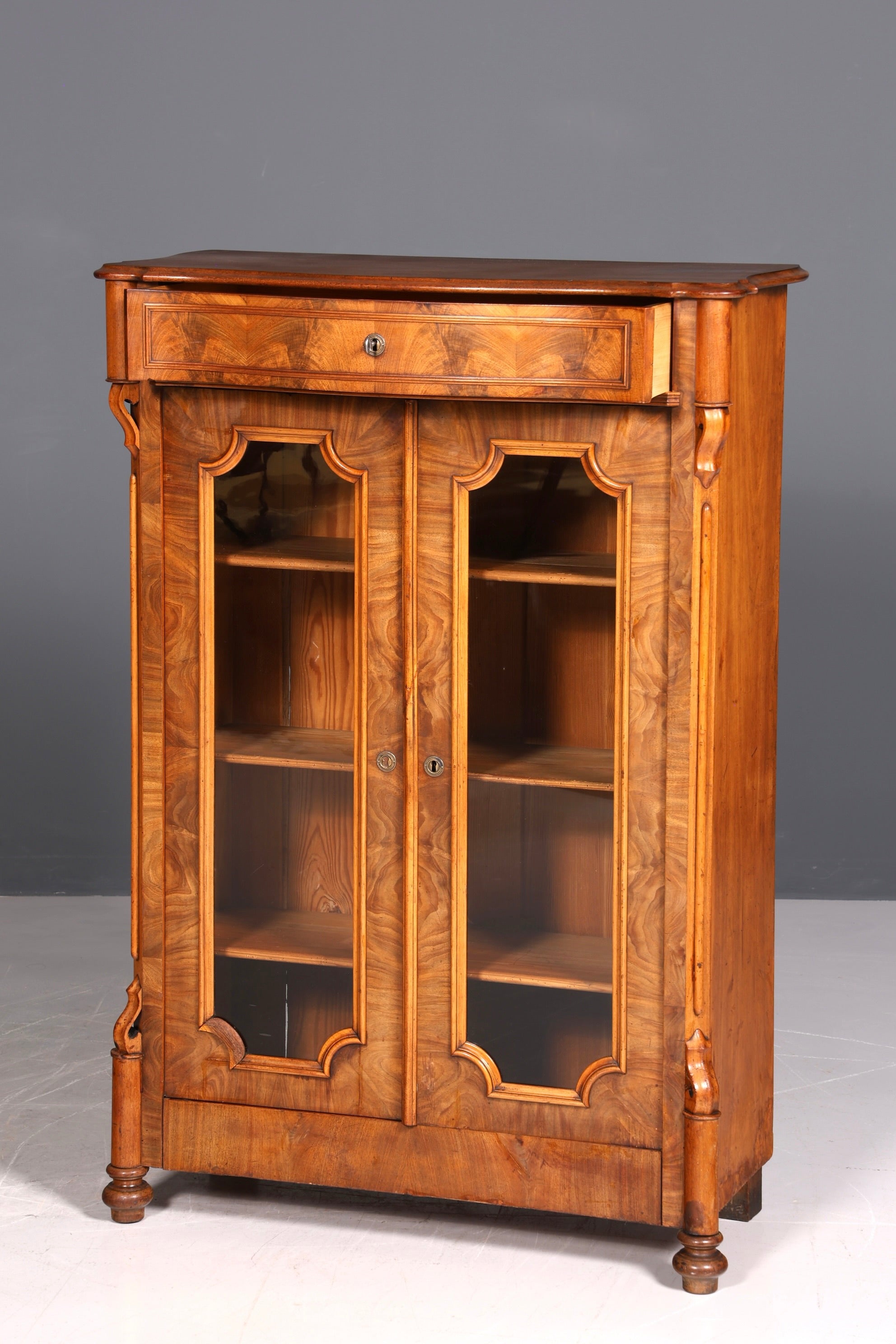 Fantastic Louis Philippe showcase antique Biedermeier cabinet made of real wood around 1880