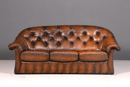 Wunderschönes Original Chesterfield Sofa 3-Sitzer Echt Leder Braun Couch Englisch Vintage