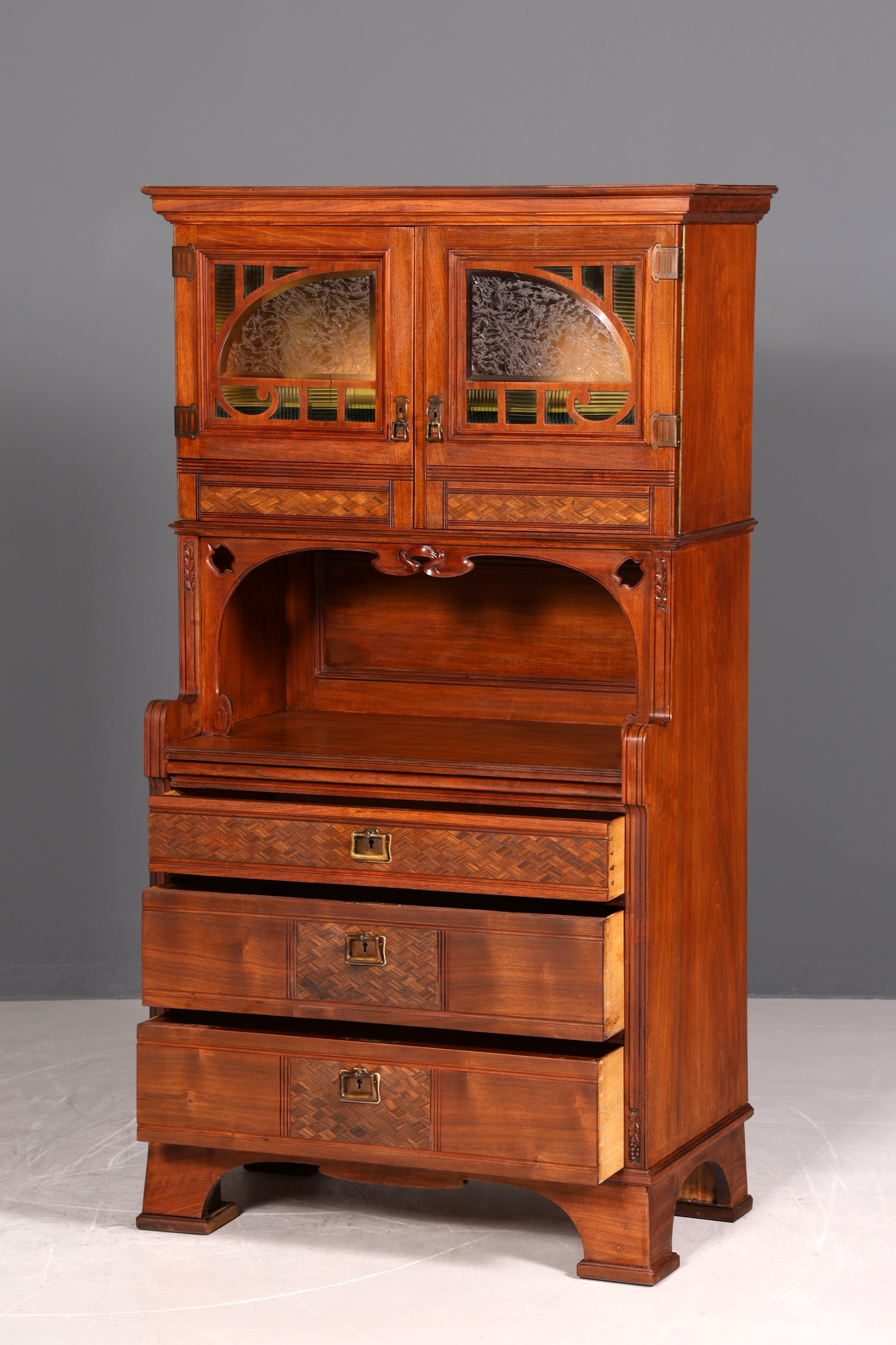 Wunderschöne Jugendstil Vitrine Antike Holz Bücherschrank Antik Schrank Geschirrschrank