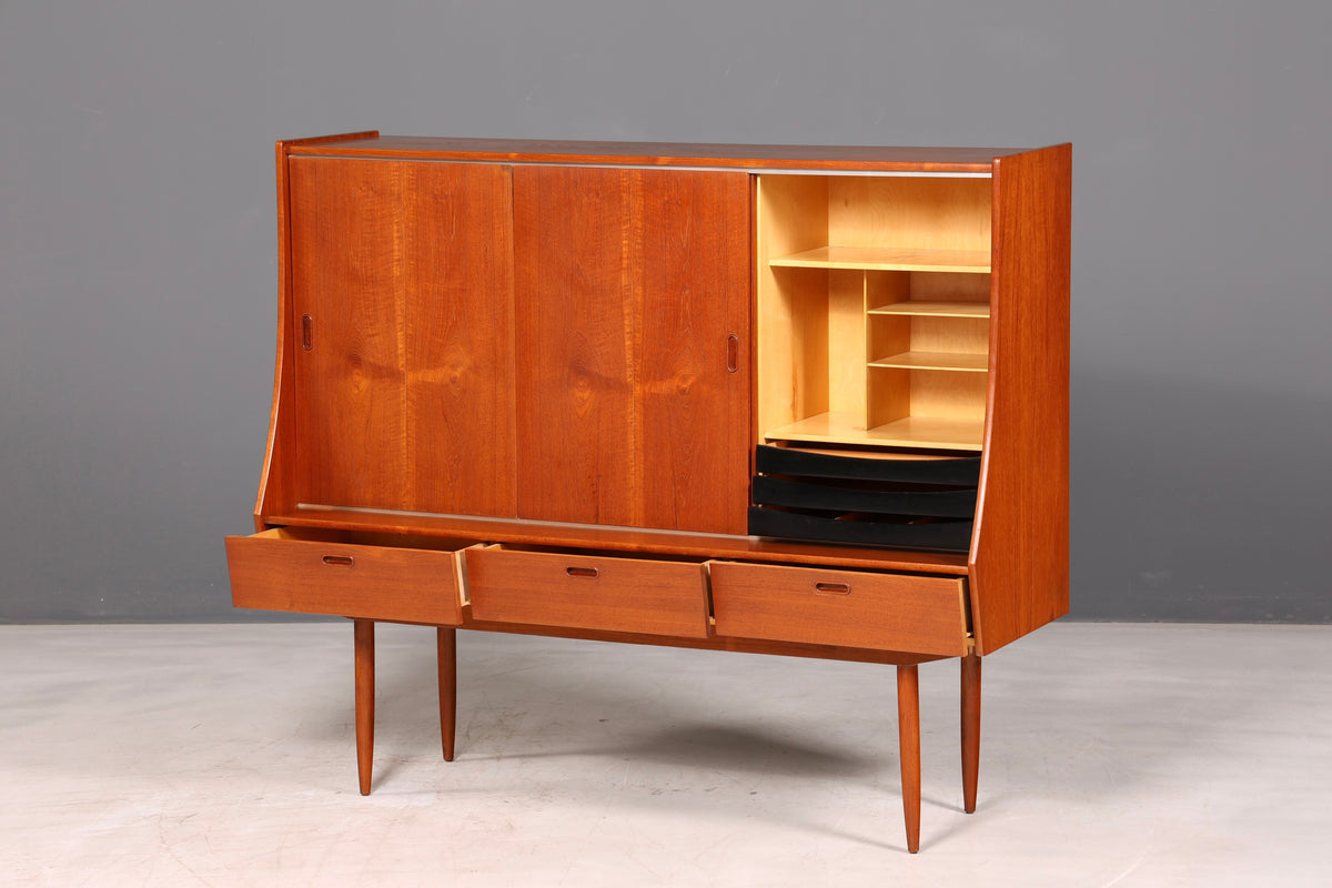 Dreamy mid-century sideboard, teak highboard cabinet, vintage Danish design chest of drawers