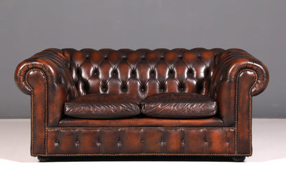 Edles Original Chesterfield Sofa 2-Sitzer Couch Echt Leder Englisch Antik Polstersofa