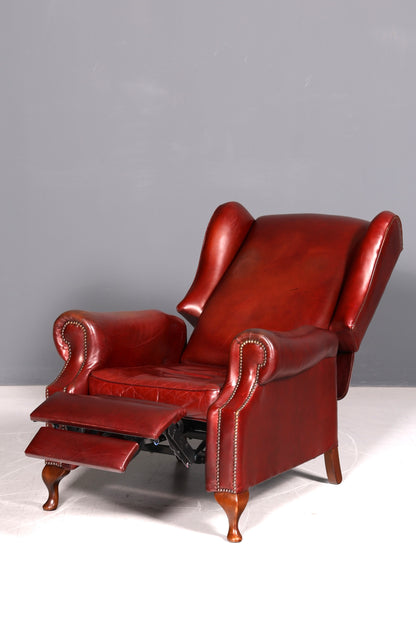 Stilvoller Claridge Chesterfield Ohrenbackensessel Relaxsessel Liegefunktion Englisch Echt Leder Herrensessel UK Armlehnsessel Vintage