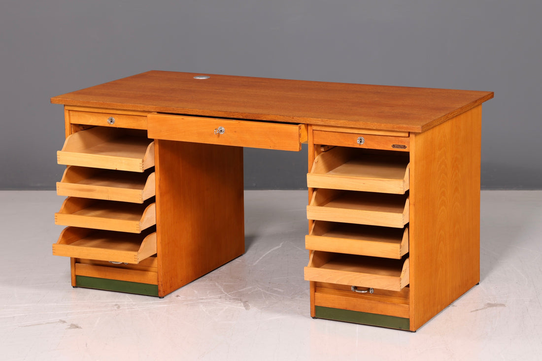 Prachtige Bauhaus Roldeur Bureau Mid Century Echt Hout Bureautafel Office Table Vintage