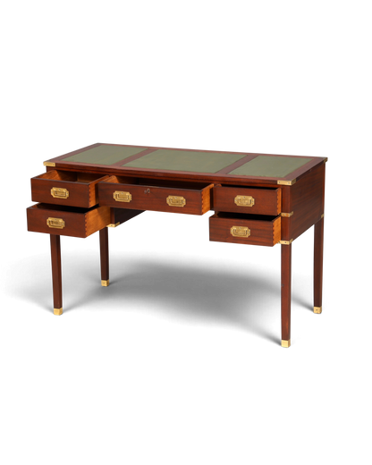 F945 Finish Edler Maritimer Schreibtisch Englischer Military Chest Bürotisch Office Table mit echt Lederauflage
