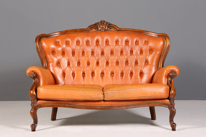 Königliches Barock Sofa 2-Sitzer echt Leder Rokoko Canapé Luxus Chesterfield Couch