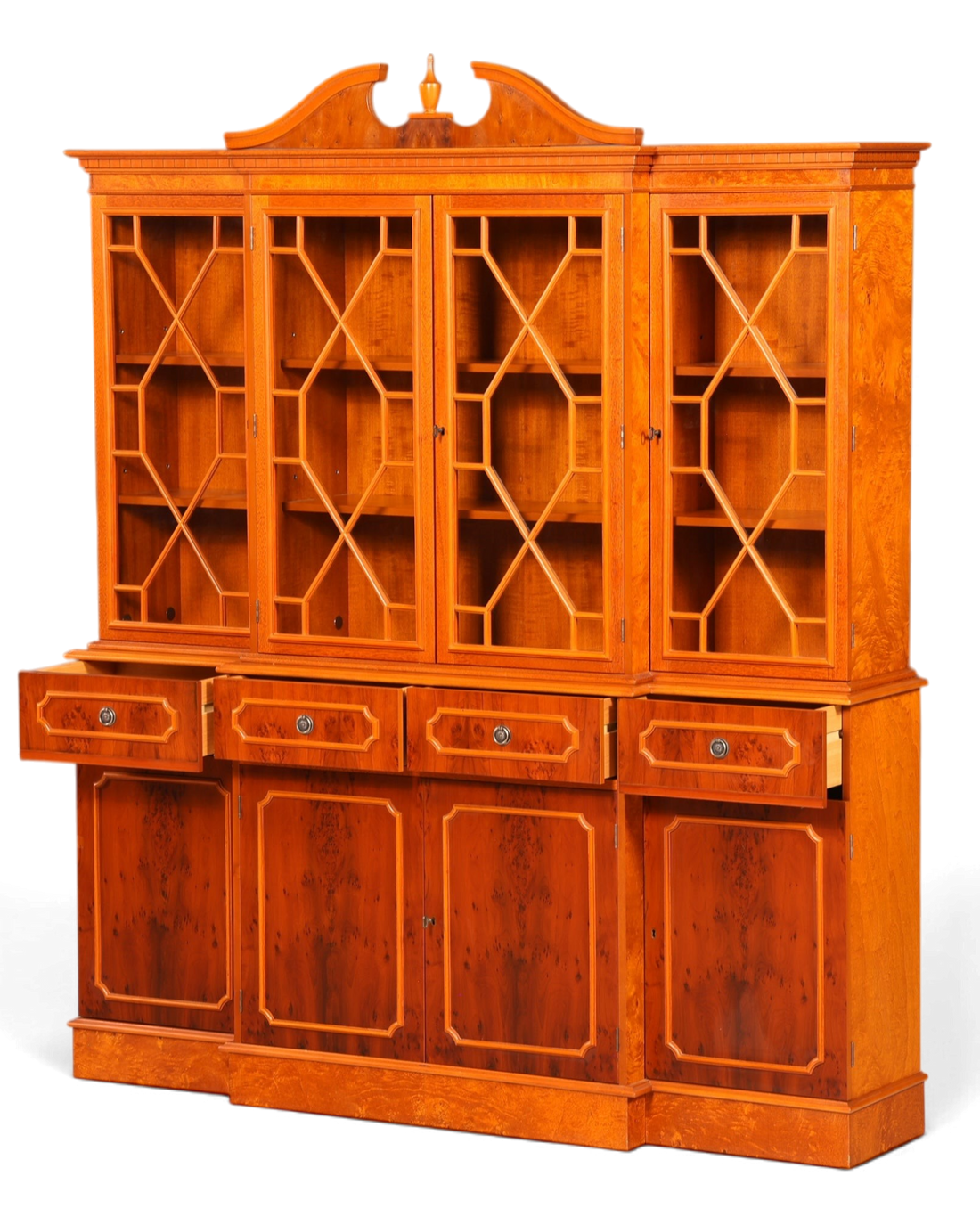 Hauptstadt Möblerei englische Vitrine aus Holz mit Glasfronten, Schubladen und höhenverstellbaren Regalböden im Vintage-Stil