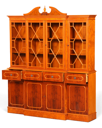 Hauptstadt Möblerei englische Vitrine aus Holz mit Glasfronten, Schubladen und höhenverstellbaren Regalböden im Vintage-Stil